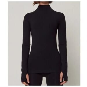 KHY Black Seamless Mock Neck Shirt Kylie Jenner Athleisure Running Sleek sz S